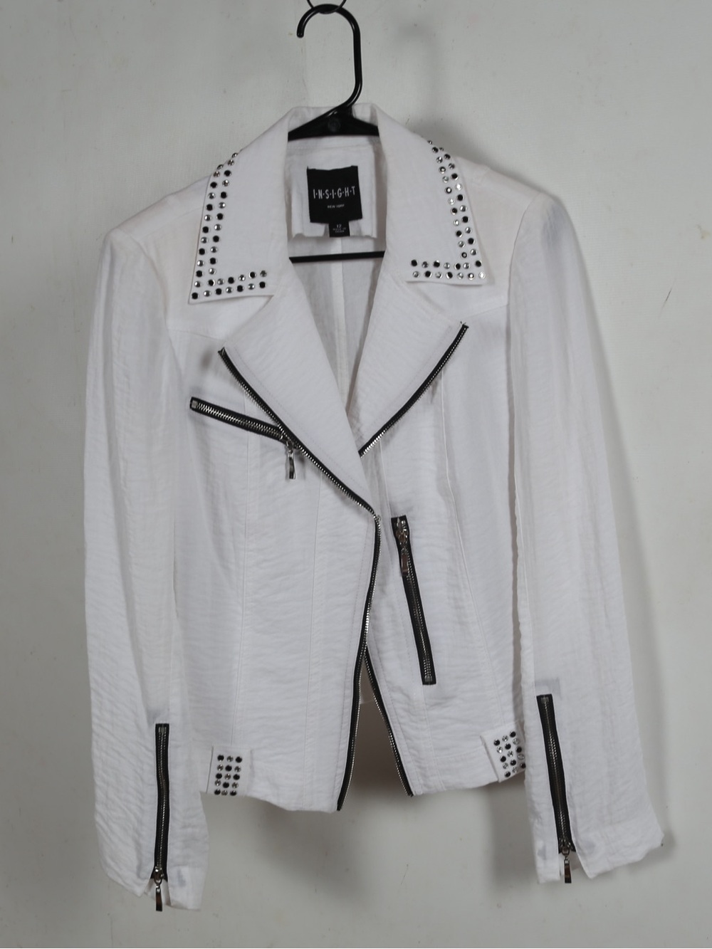Insight White Studded Asymmetric Moto Jacket
